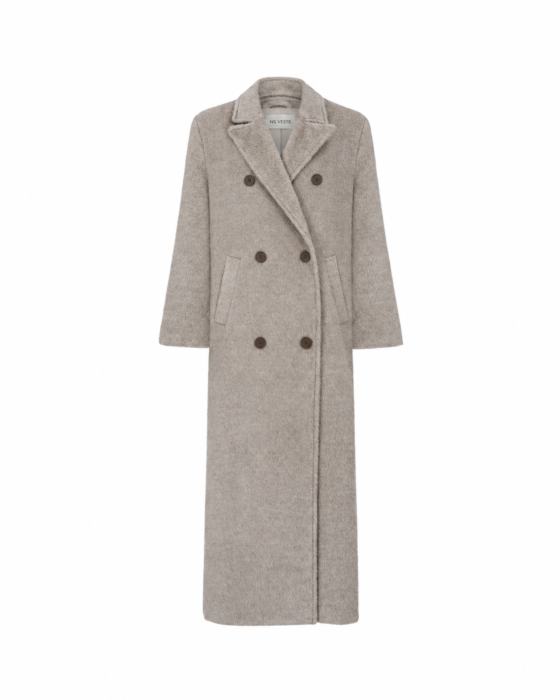 ADORATION straight coat in taupe beige alpaca wool