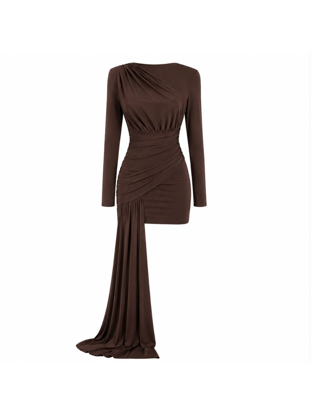 PRE-ORDER | EBLOUIE mini dress with waist sash in chocolate brown