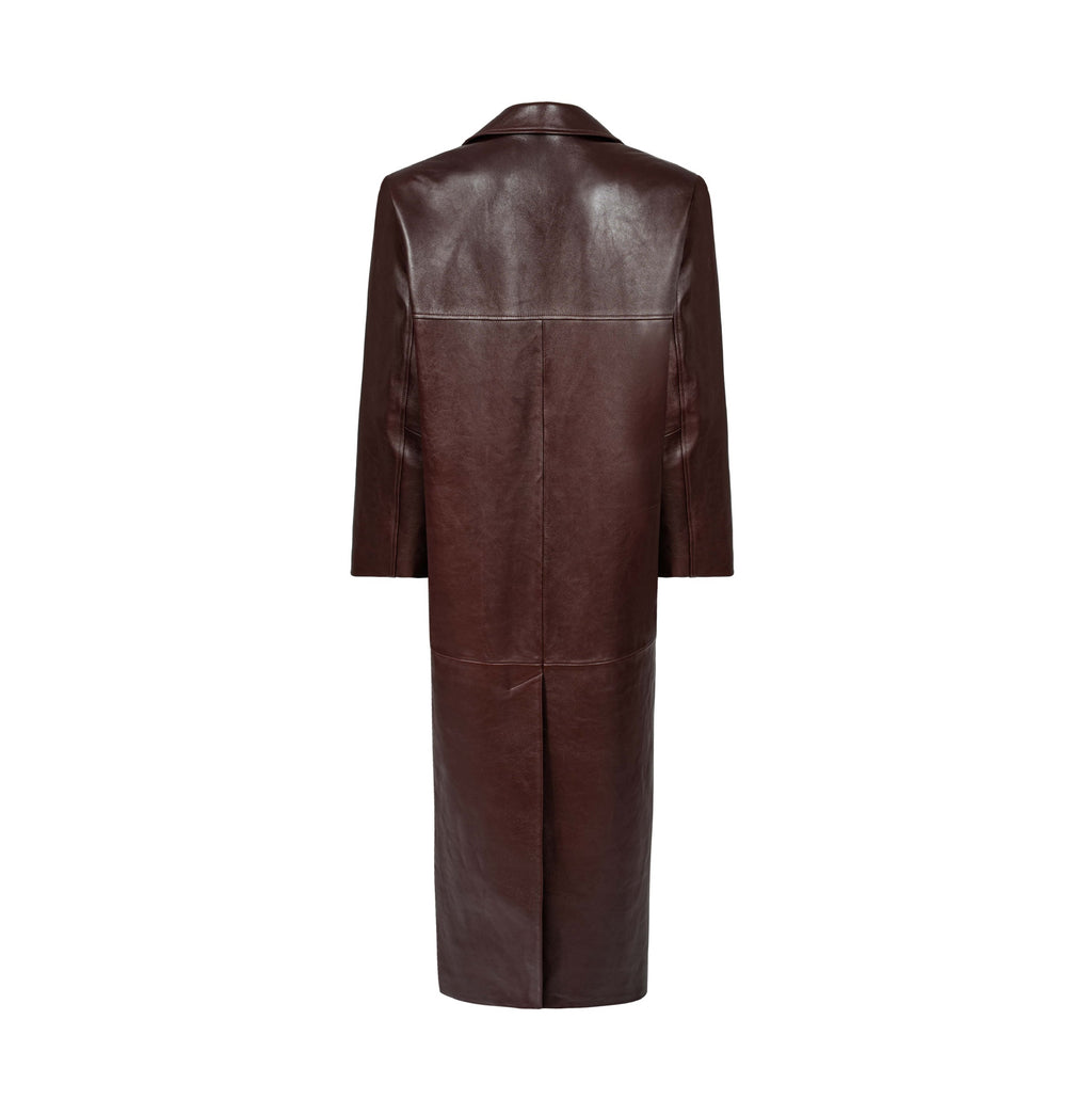 AMOUR straight coat in burgundy leather