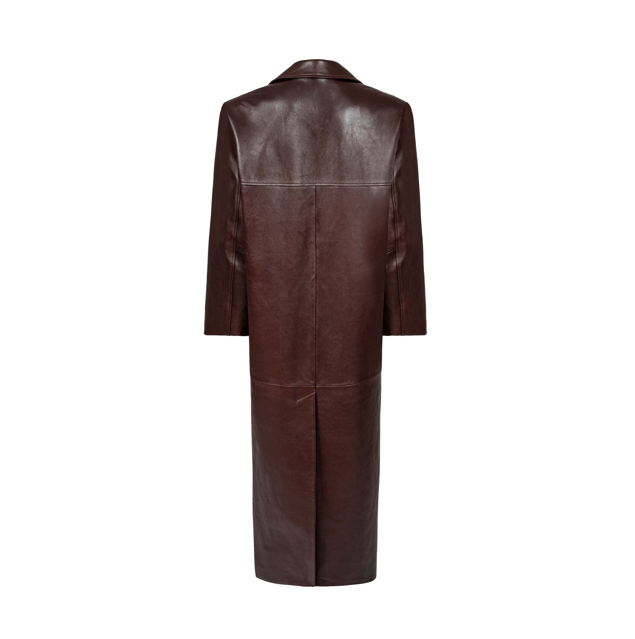 AMOUR straight coat in burgundy leather