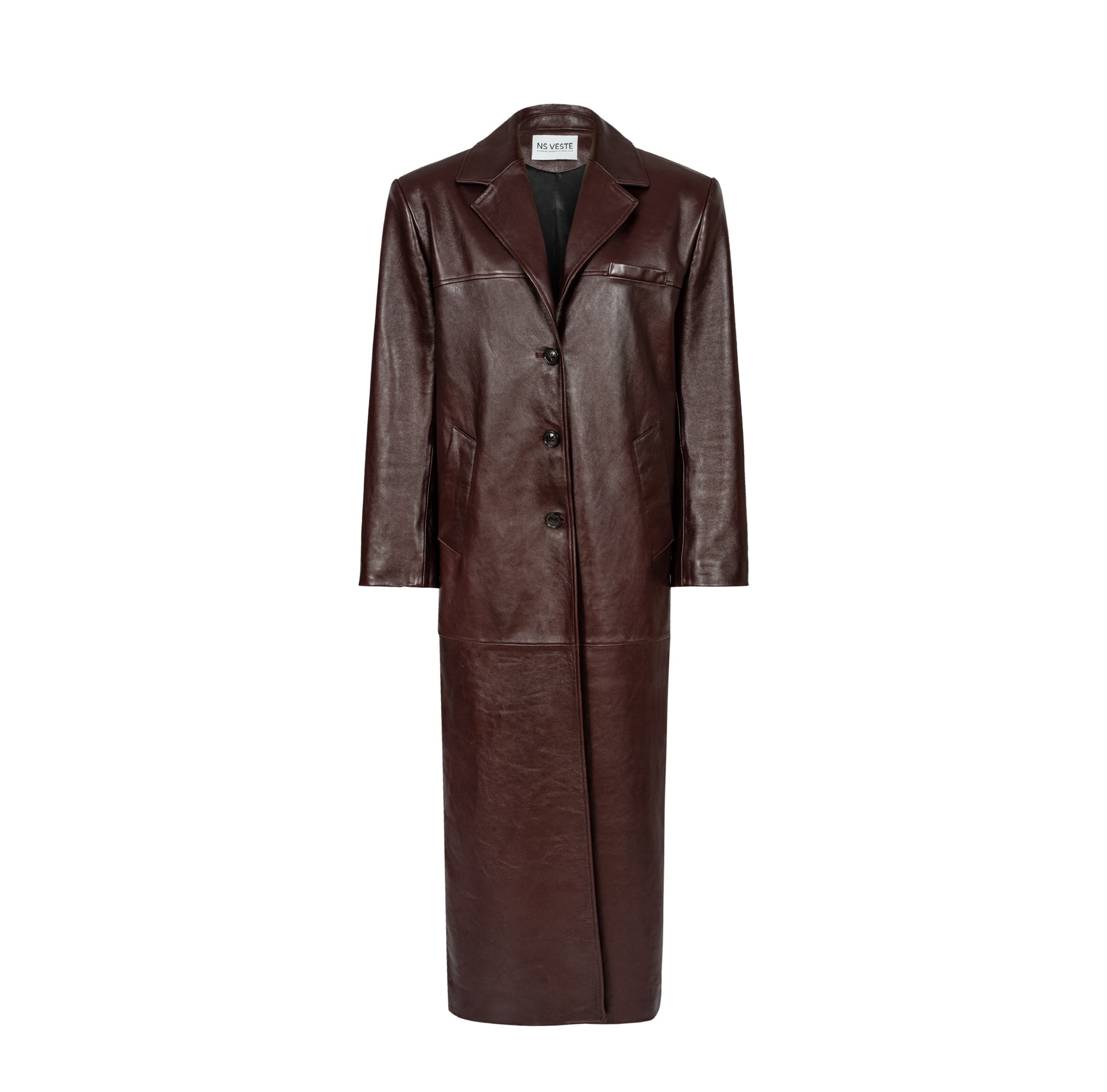 AMOUR straight coat in burgundy leather