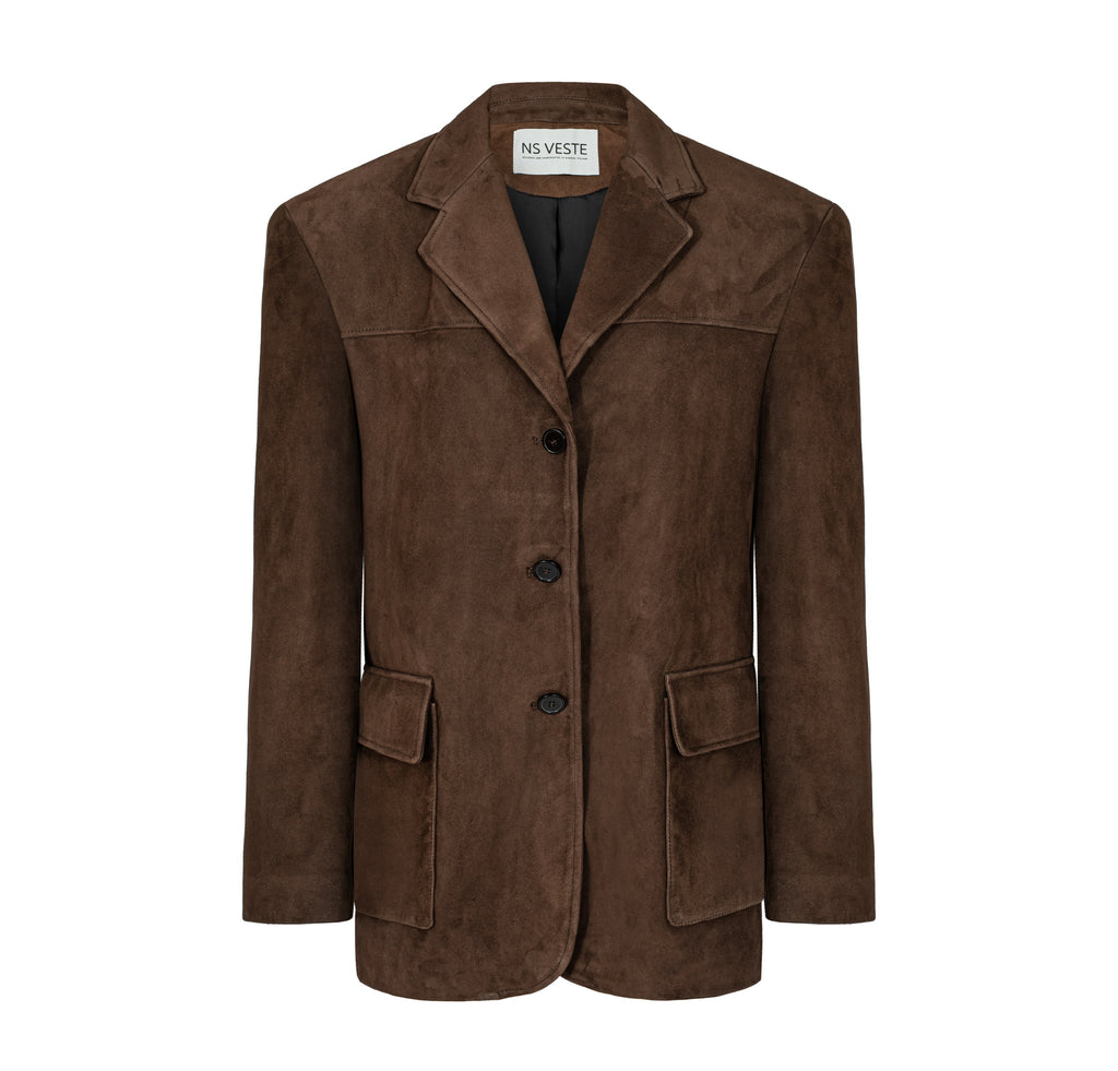 AMITIE suede blazer in chocolate brown