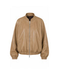 SEDUCTION oversized bomber jacket with collar in beige leather