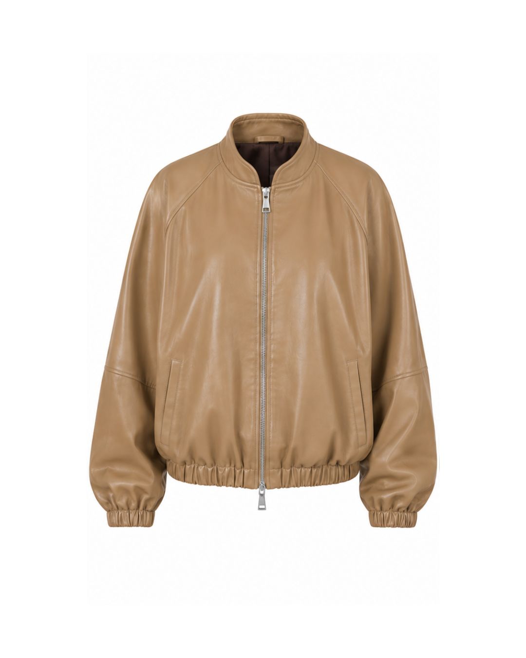 SEDUCTION oversized bomber jacket with collar in beige leather