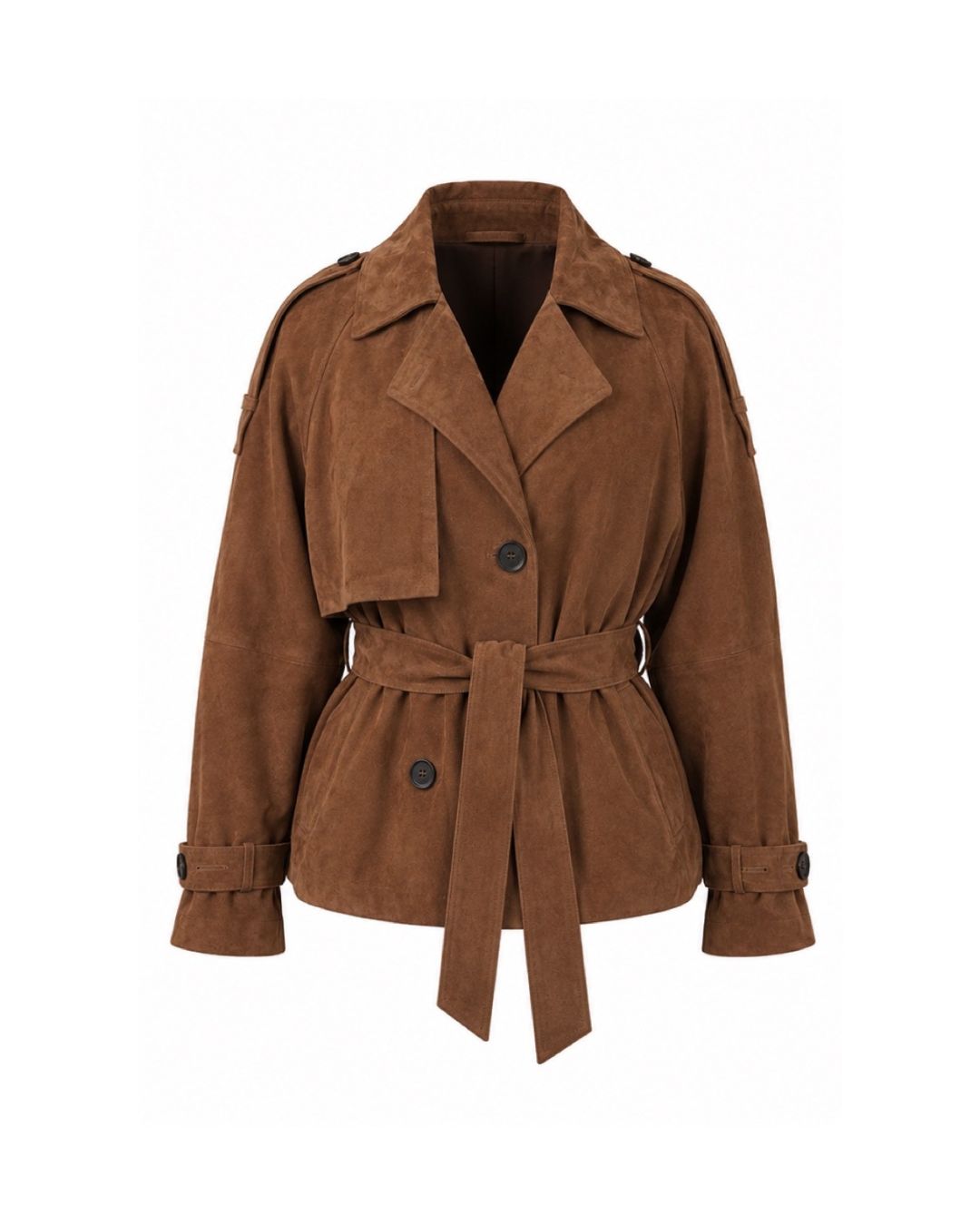 FIERE short belted coat in caramel suede