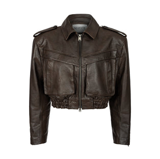 JOIE cropped bomber jacket in brown leather