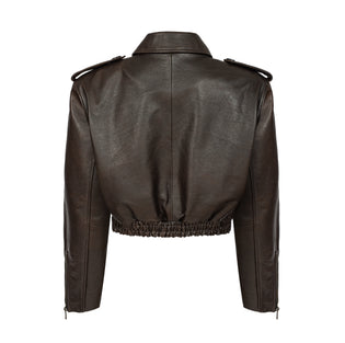 JOIE cropped bomber jacket in brown leather
