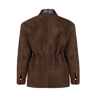 COURAGE fitted suede jacket in chocolate brown