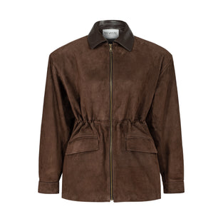 COURAGE fitted suede jacket in chocolate brown