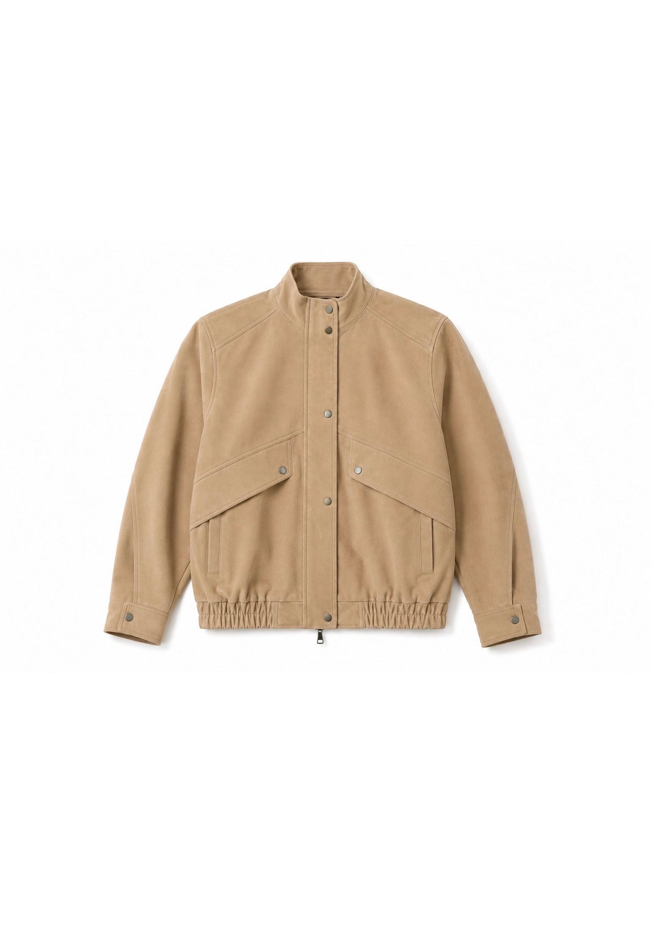 SURPRISE COULEUR SABLE bomber jacket with collar in beige suede