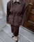 COURAGE fitted suede jacket in chocolate brown