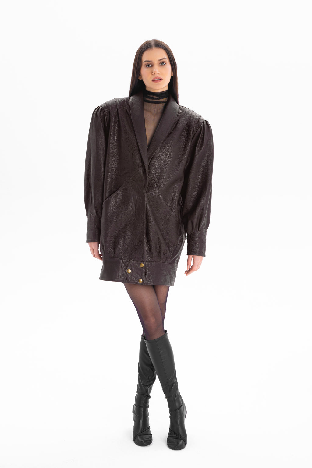 PASSION retro it girl jacket in chocolate texture leather