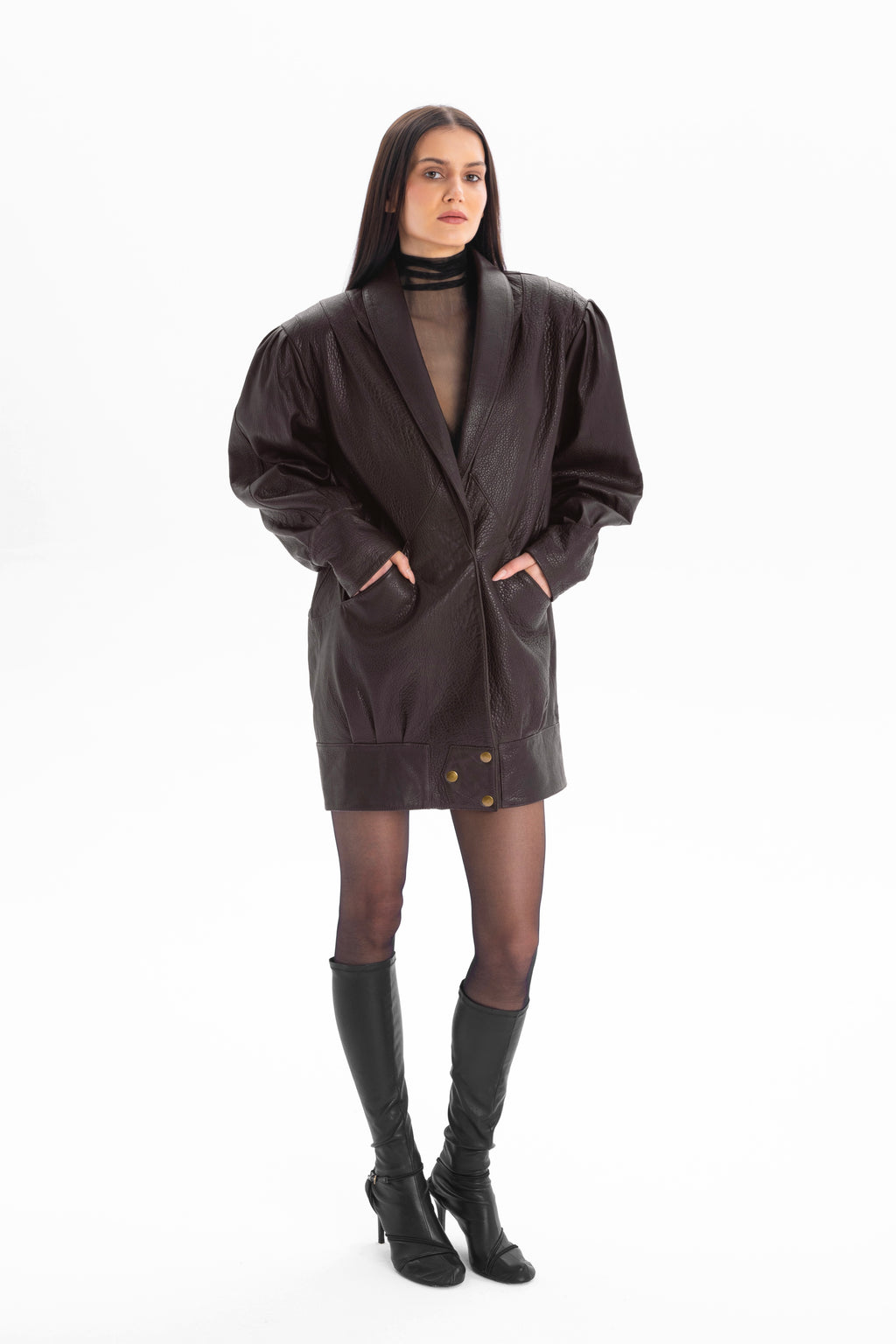 PASSION retro it girl jacket in chocolate texture leather