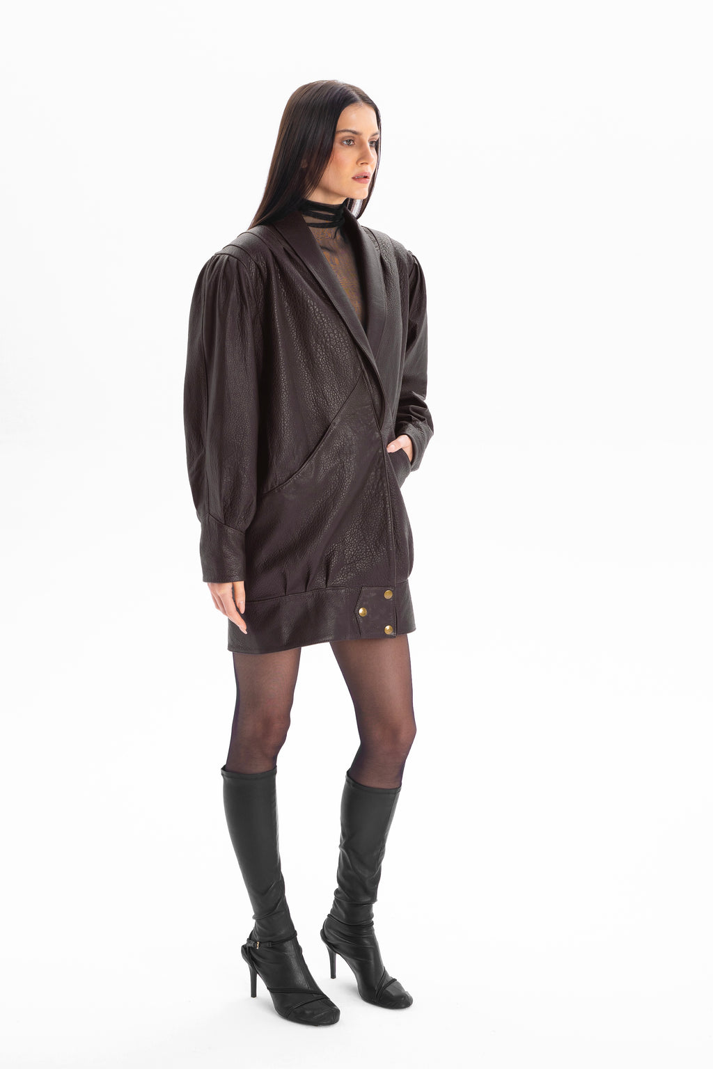 PASSION retro it girl jacket in chocolate texture leather