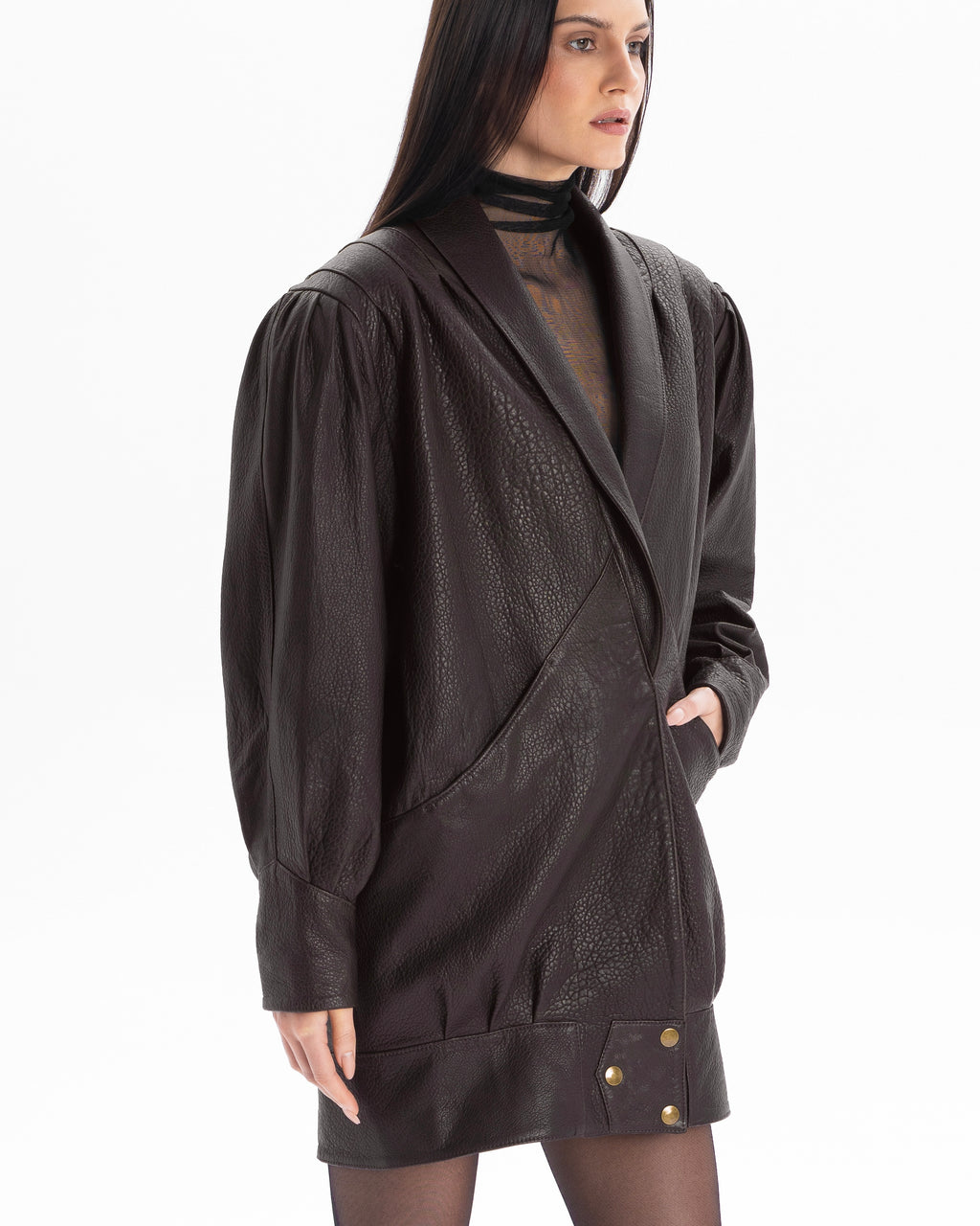 PASSION retro it girl jacket in chocolate texture leather