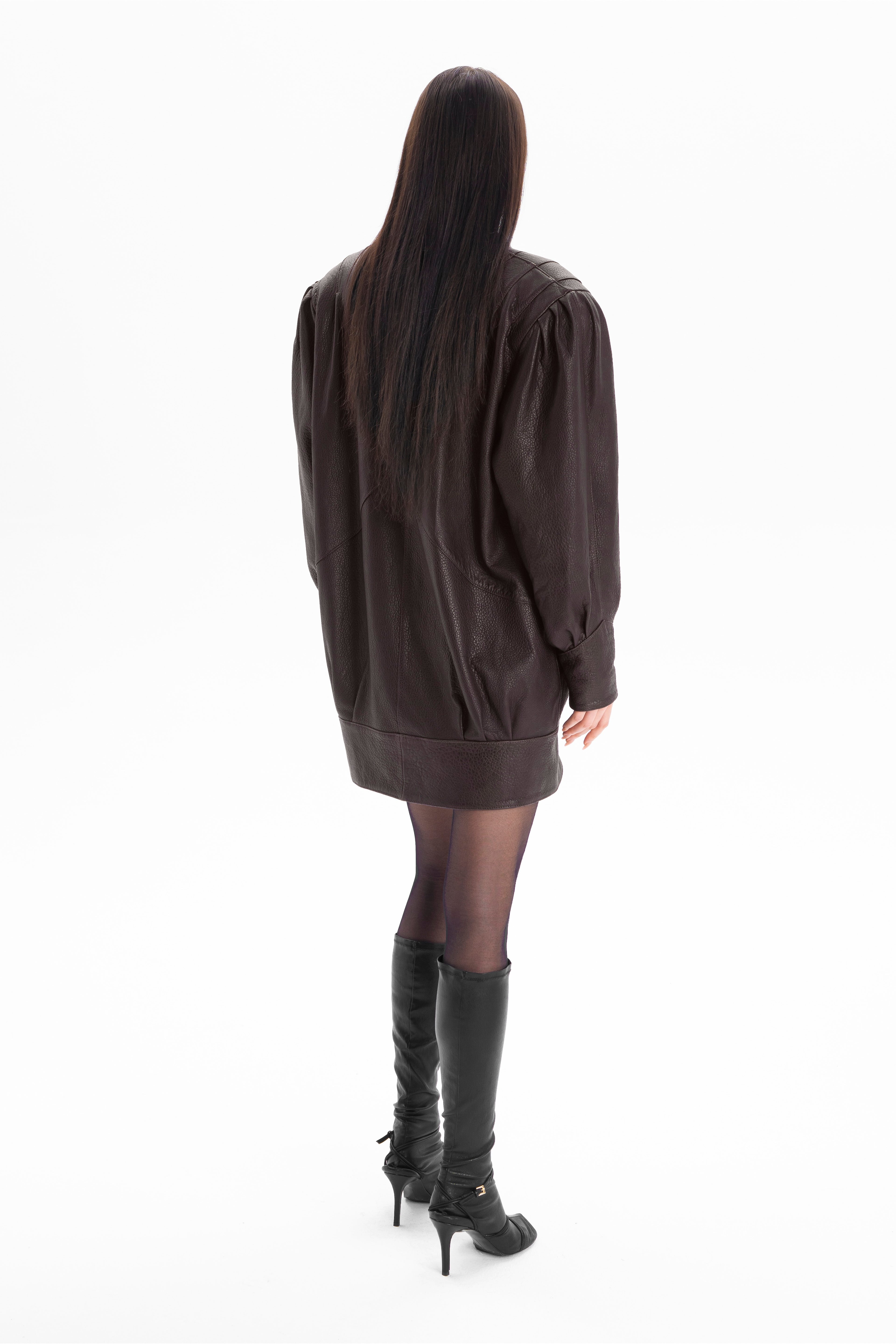 PASSION retro it girl jacket in chocolate texture leather