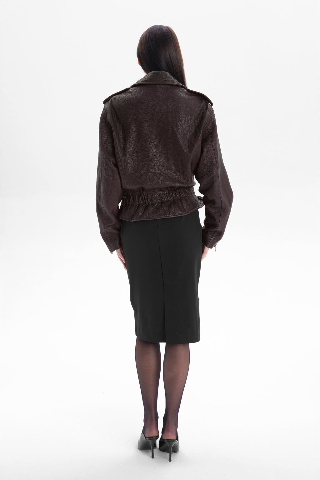 LIBERTE retro waisted biker jacket in chocolate texture leather