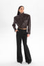 TRANQUILLITÉ cropped bomber jacket in dark chocolate leather
