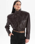 TRANQUILLITÉ Cropped-Bomberjacke aus dunkelbraunem Leder