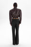 TRANQUILLITÉ cropped bomber jacket in dark chocolate leather
