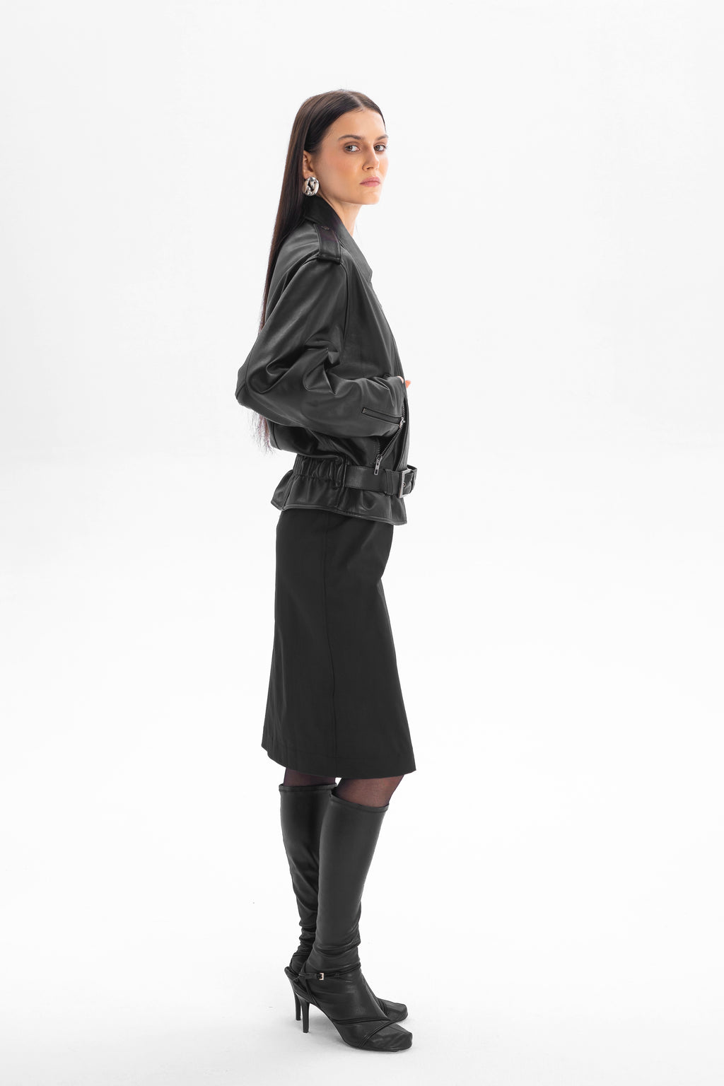 LIBERTÉ retro waisted biker jacket in black leather