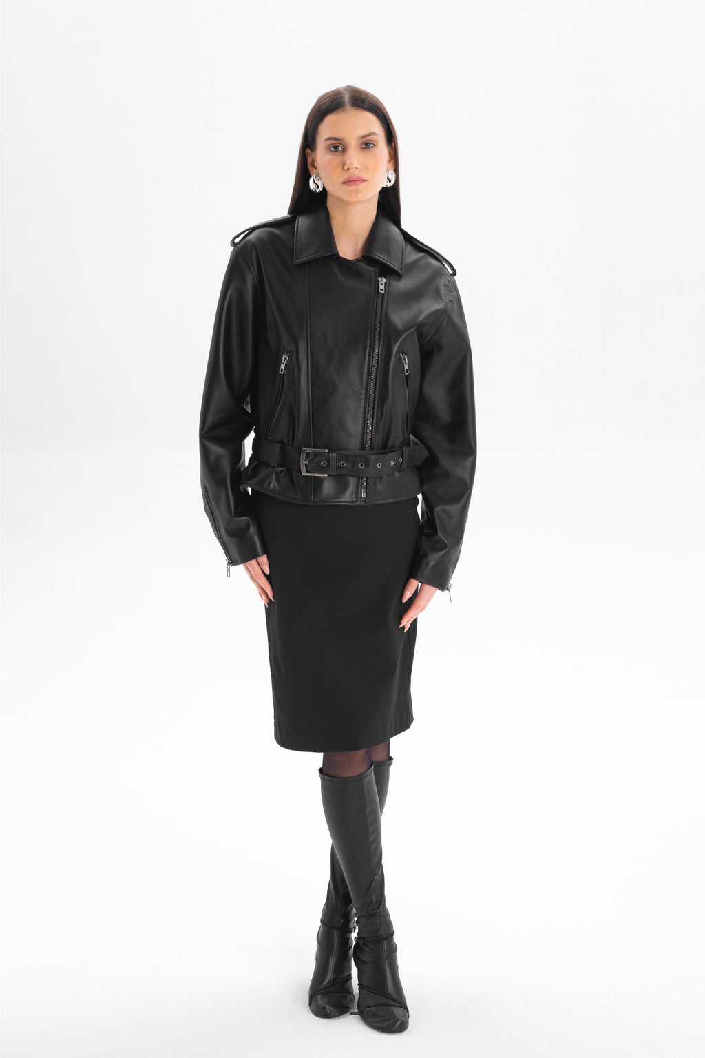 LIBERTÉ retro waisted biker jacket in black leather