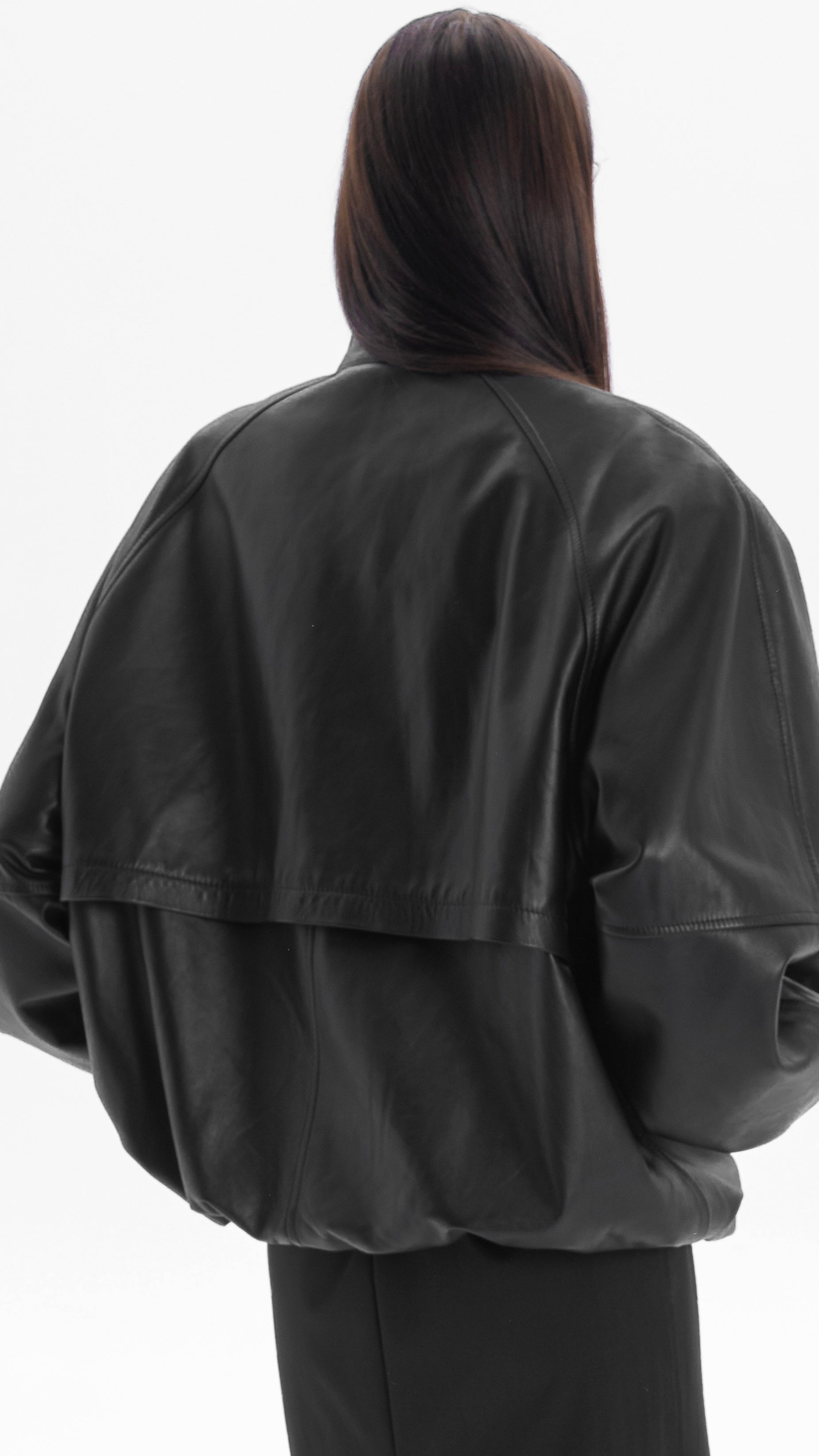 CALME oversized bomber jacket with collar in black leather