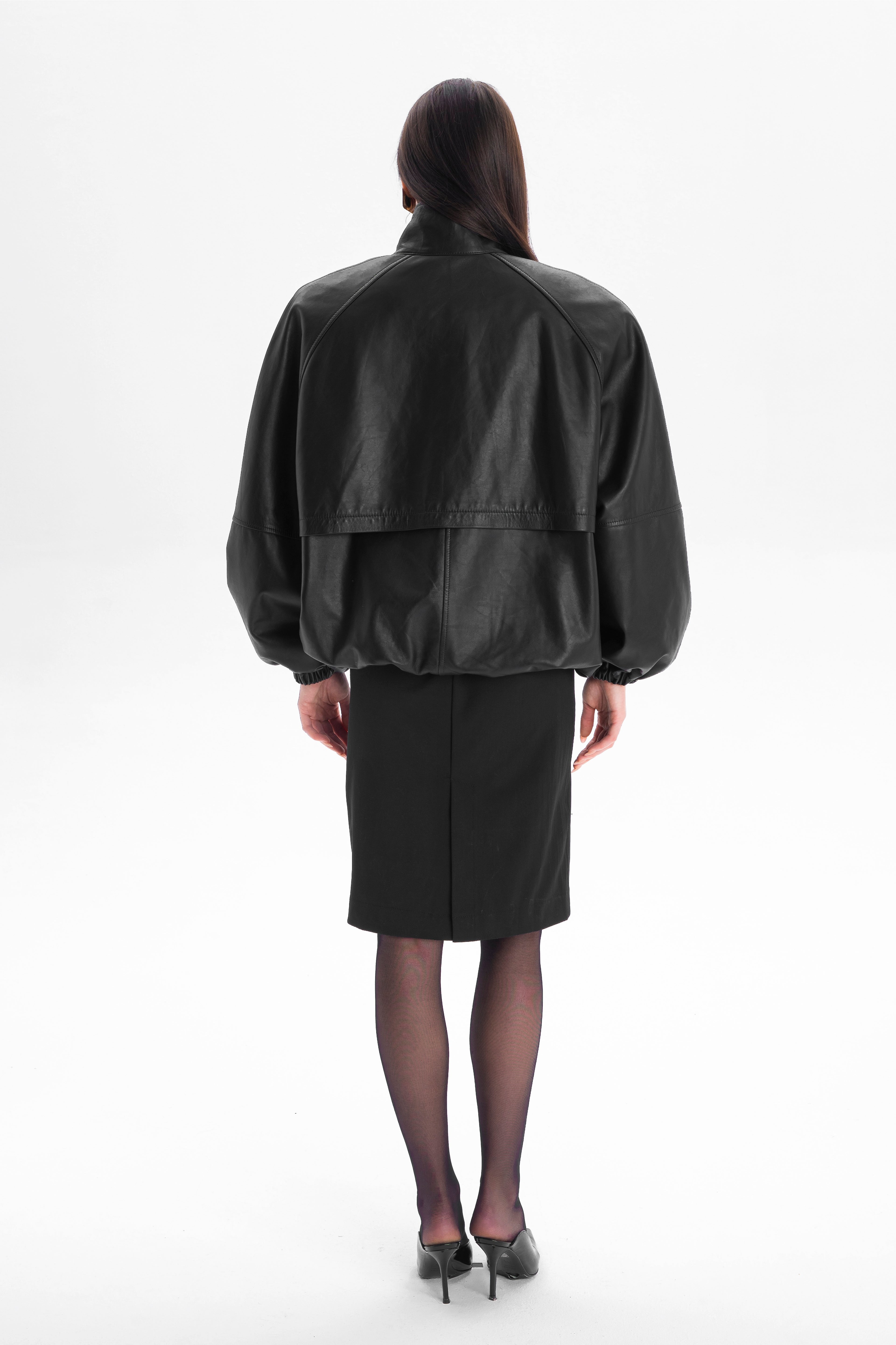 CALME oversized bomber jacket with collar in black leather
