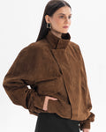 DÉVOUEMENT bomber jacket with collar in caramel suede