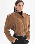 JOIE cropped bomber jacket in mocha mousse suede