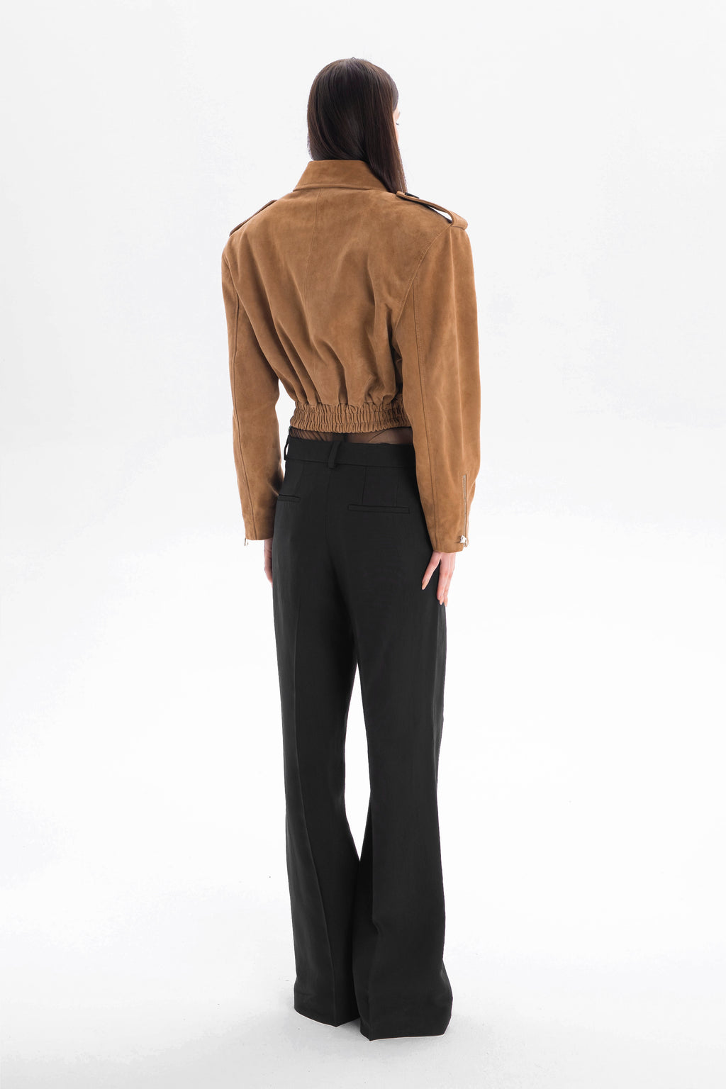 JOIE cropped bomber jacket in mocha mousse suede