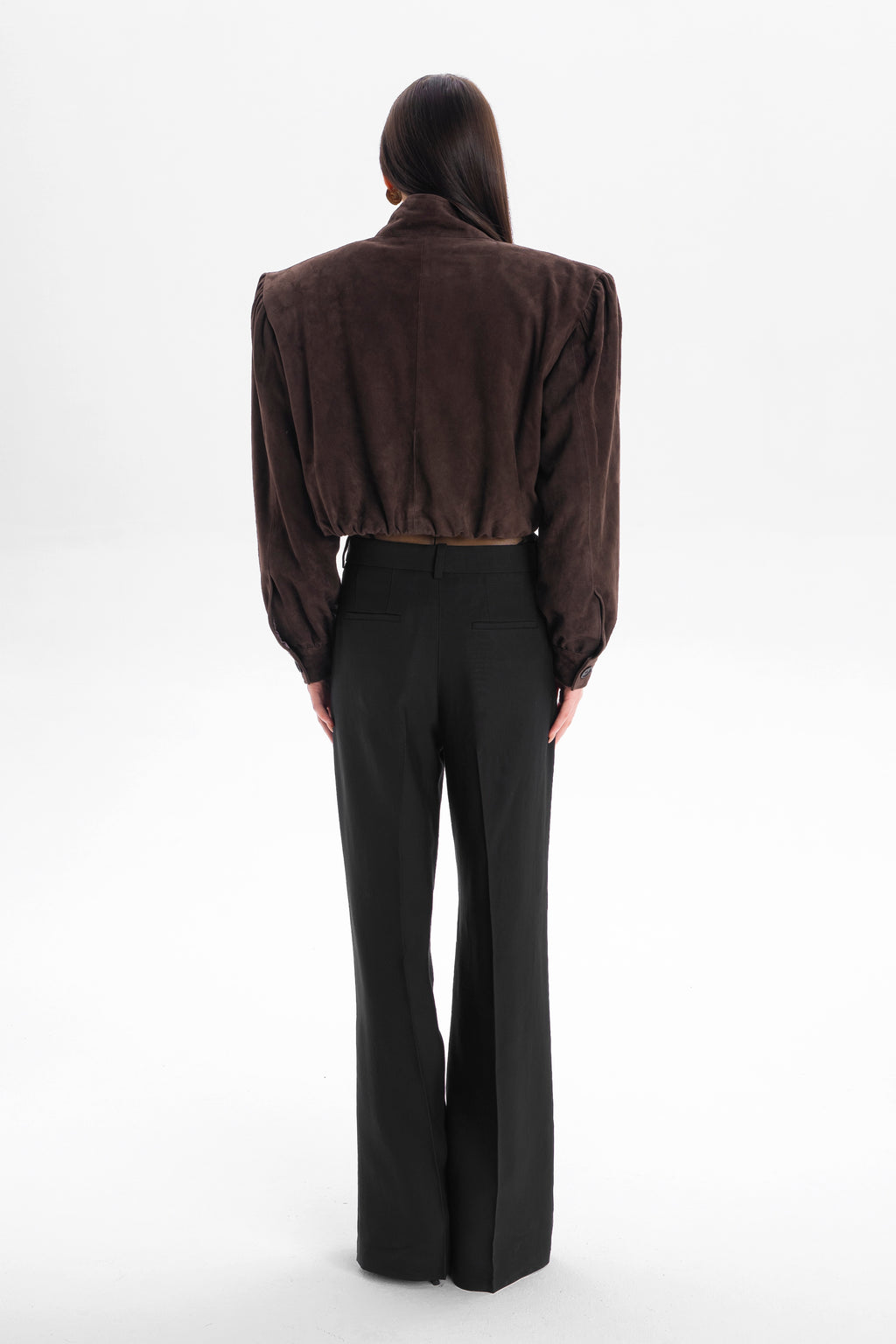 ENCHANTÉ retro cropped jacket in chocolate brown suede