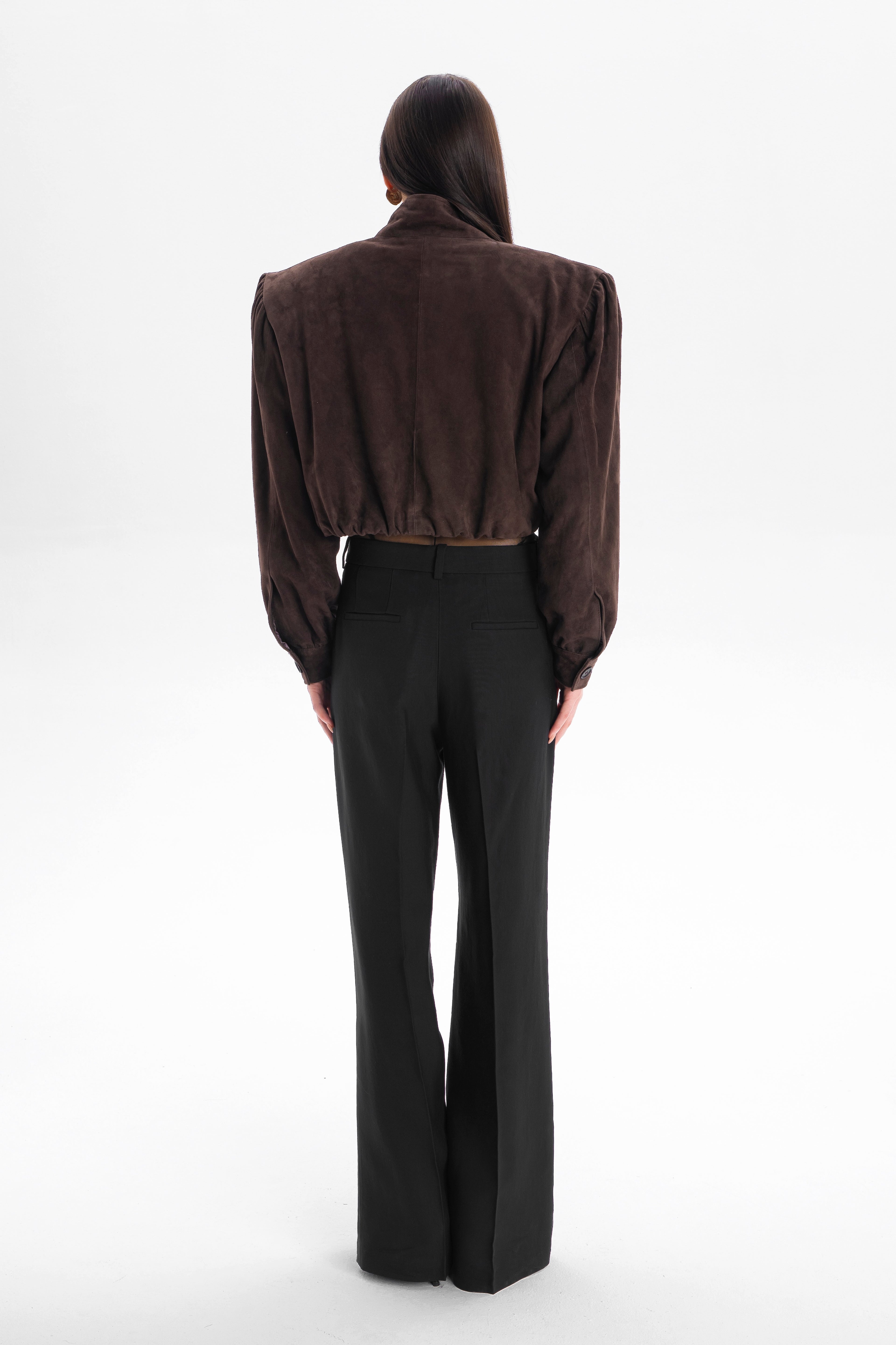 ENCHANTÉ retro cropped jacket in chocolate brown suede