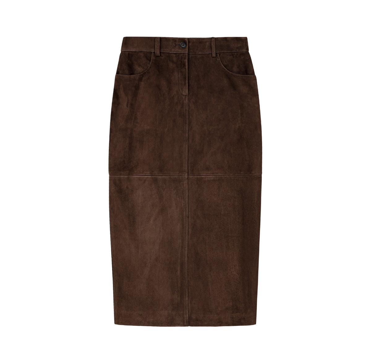 AMITIE midi suede skirt in chocolate brown