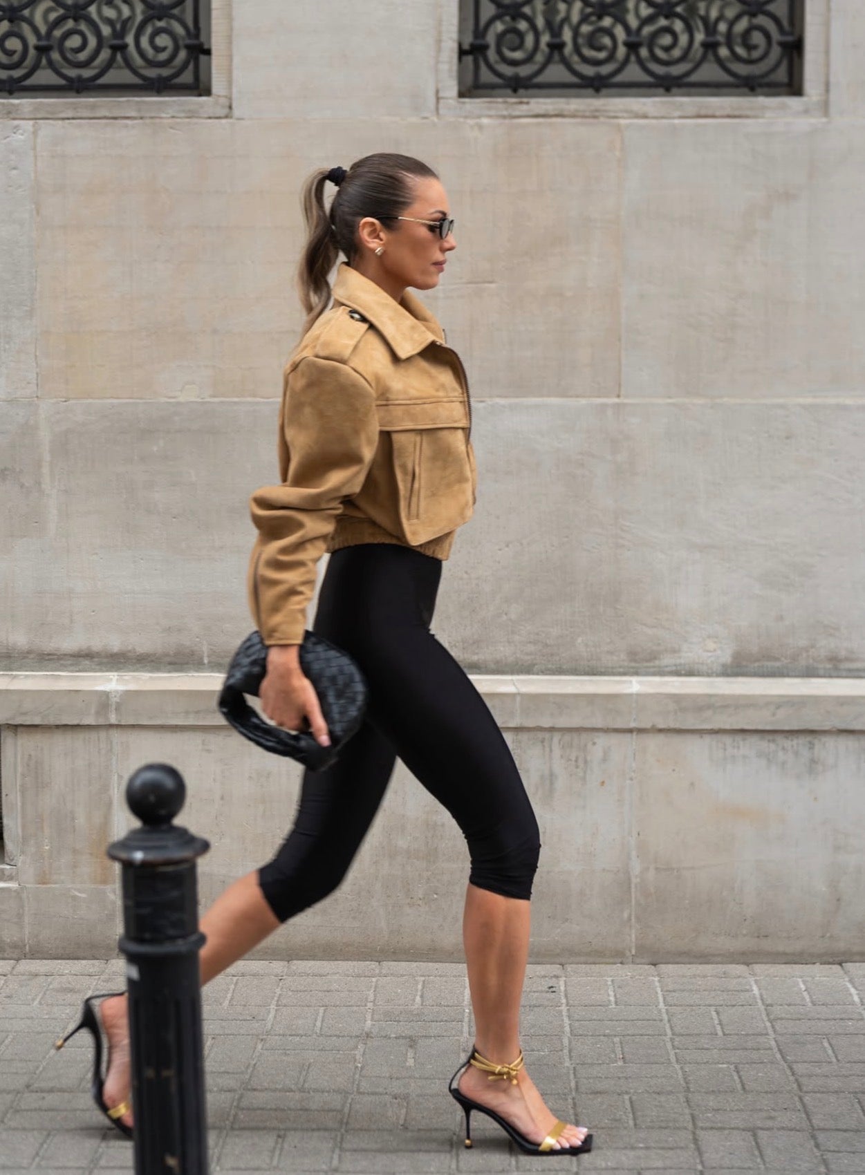 JOIE cropped bomber jacket in beige suede