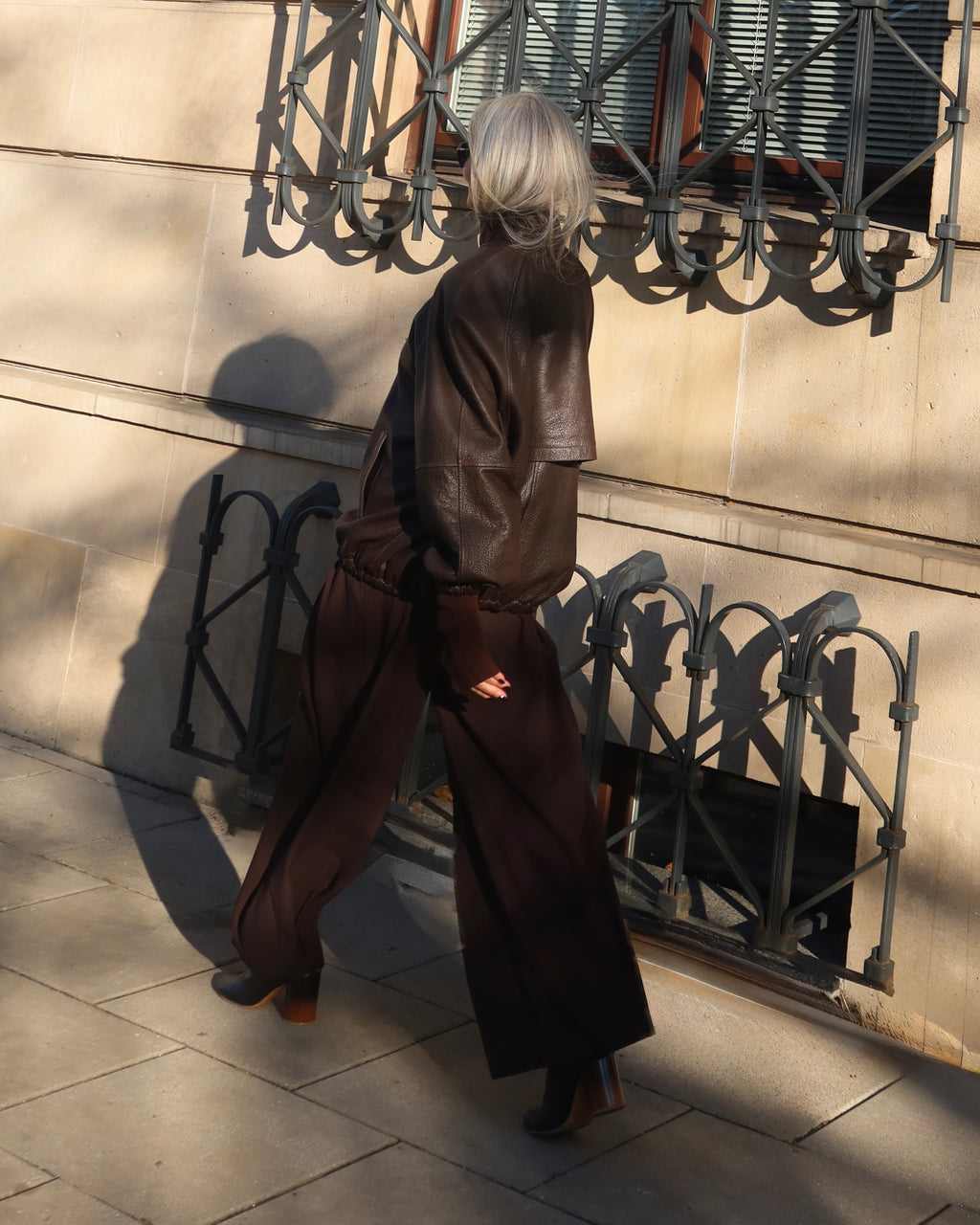 CALME oversized bomber jacket with collar in chocolate texture leather