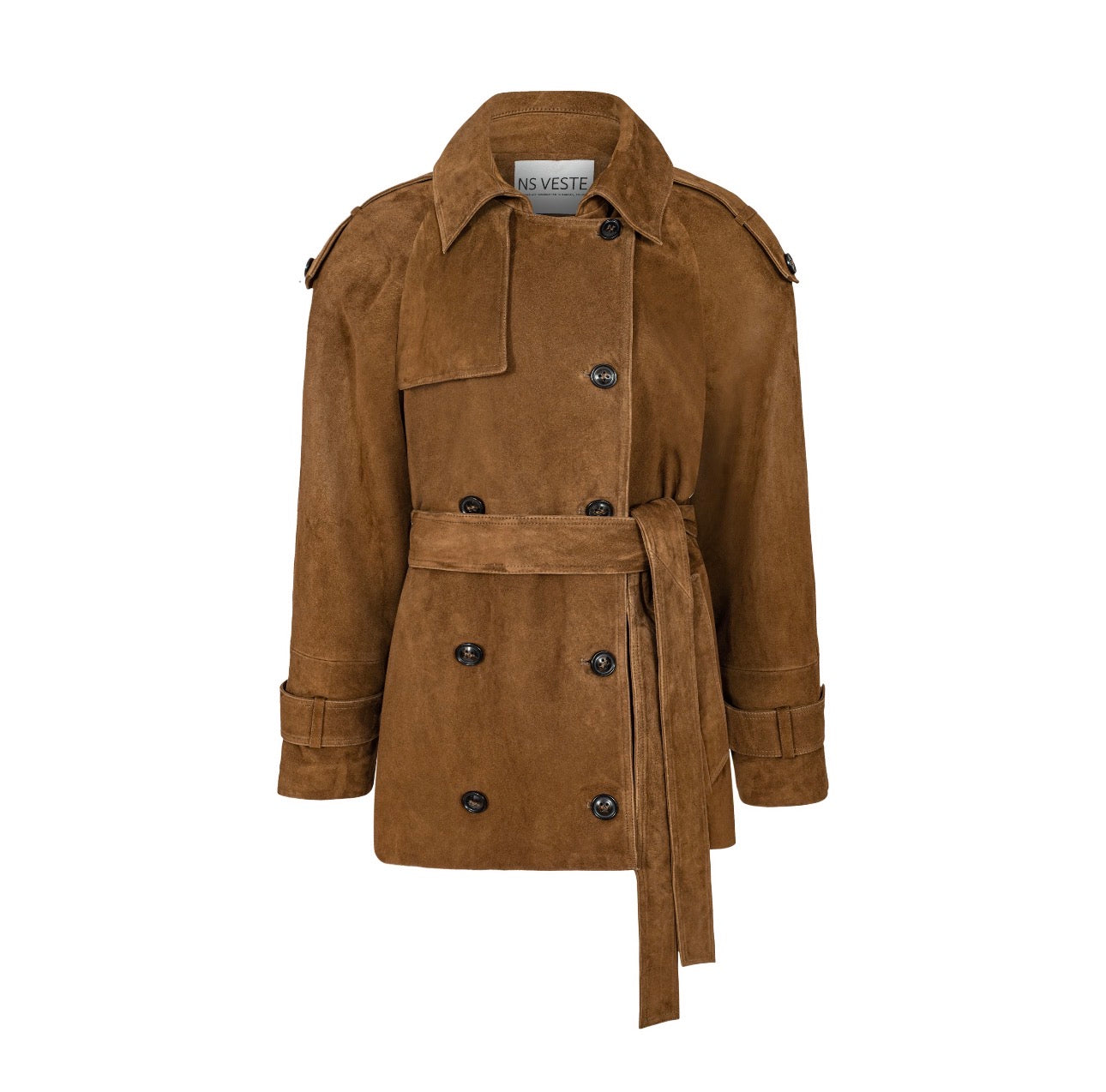 BONHEUR short belted jacket in caramel suede