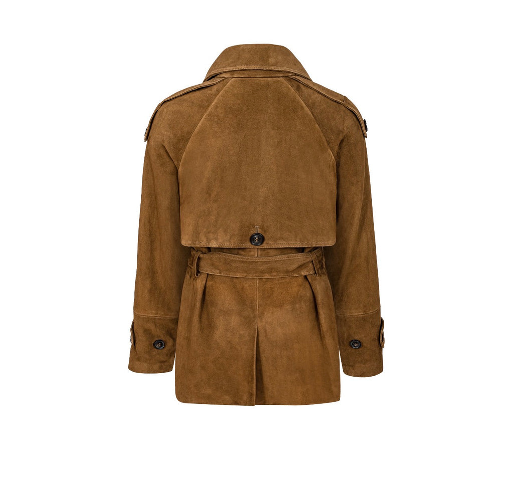 BONHEUR short belted jacket in caramel suede