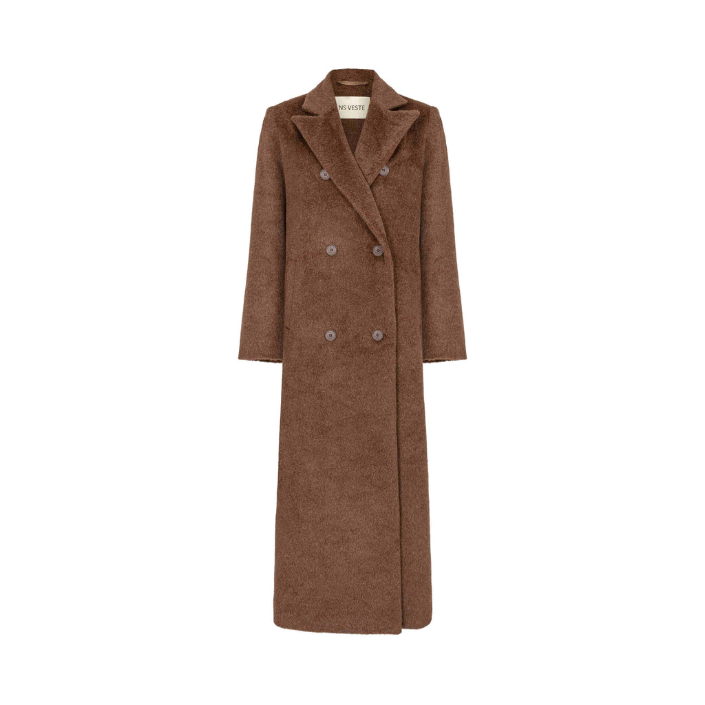 JALOUSIE straight coat in warm brown alpaca wool
