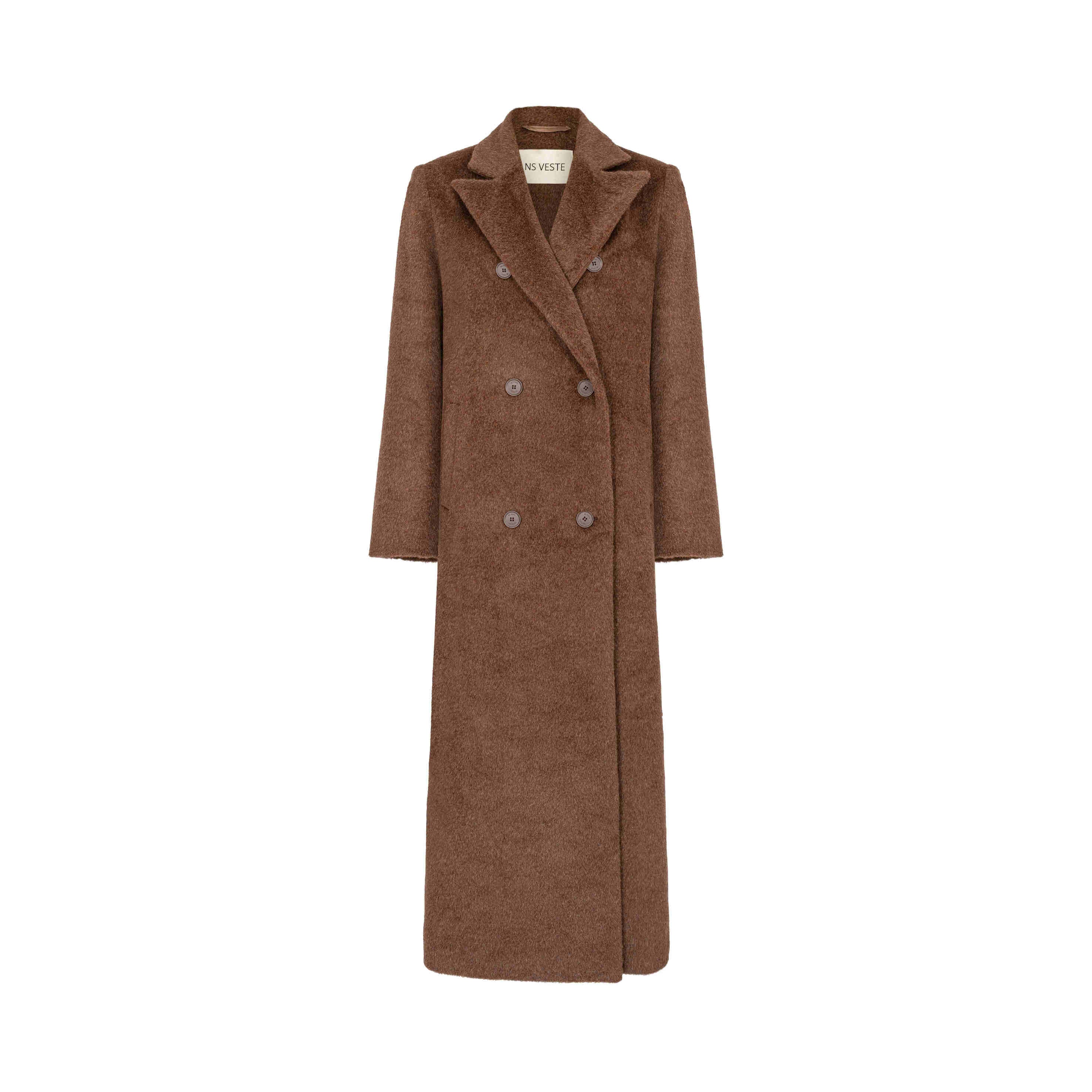 JALOUSIE straight coat in warm brown alpaca wool