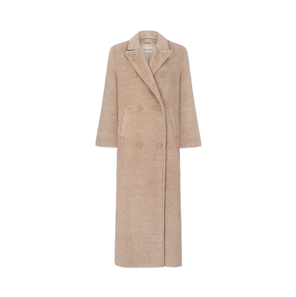 ADORATION straight coat in beige alpaca wool
