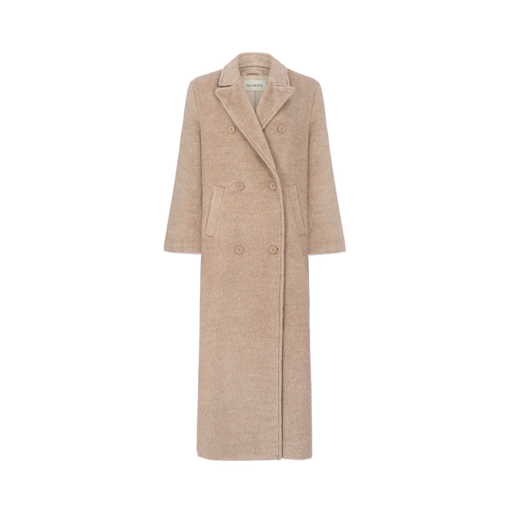 ADORATION straight coat in beige alpaca wool