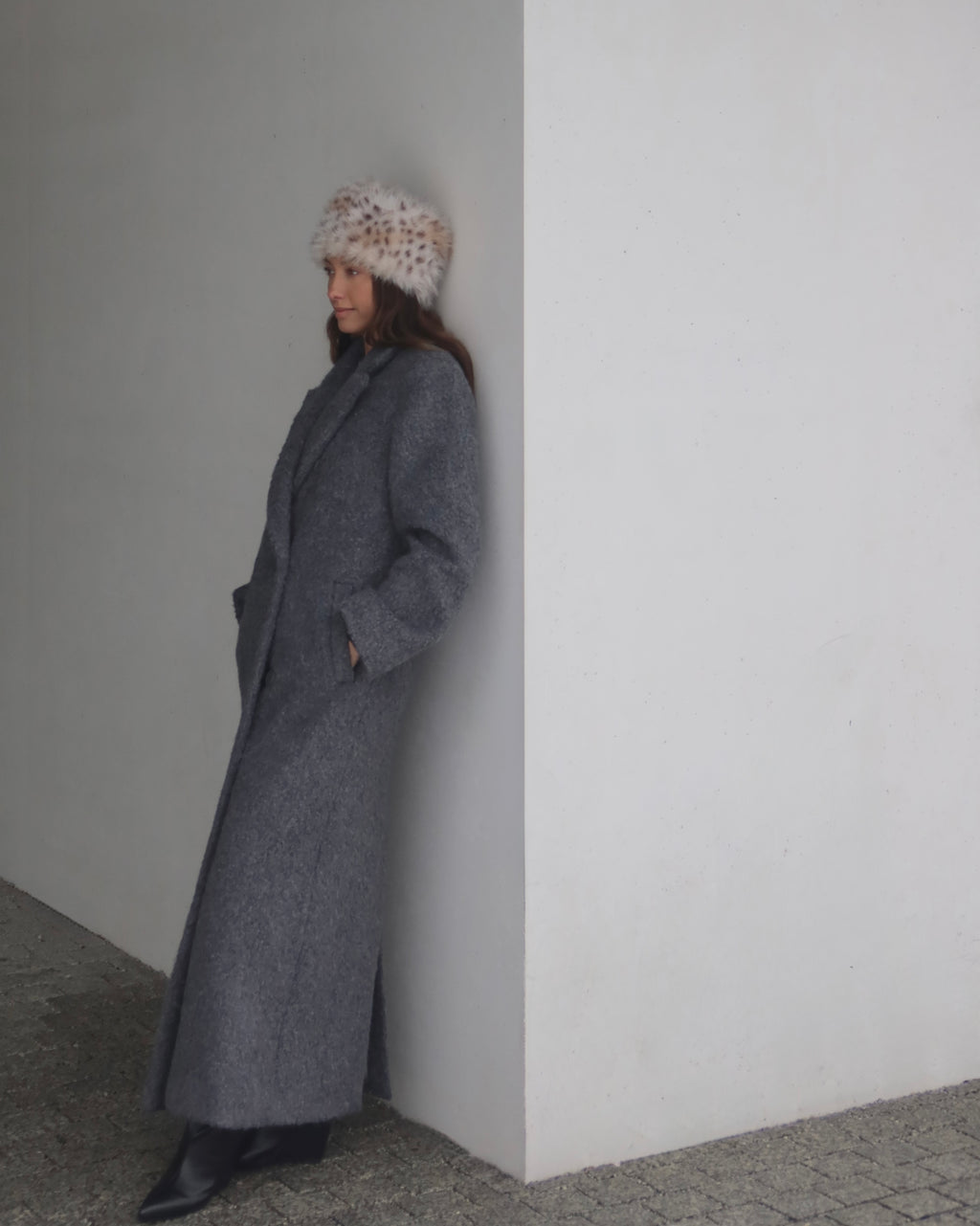 JALOUSIE straight coat in grey alpaca wool