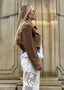 JOIE cropped bomber jacket in mocha mousse suede