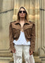 JOIE cropped bomber jacket in mocha mousse suede