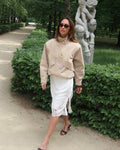 SURPRISE COULEUR SABLE bomber jacket with collar in beige suede