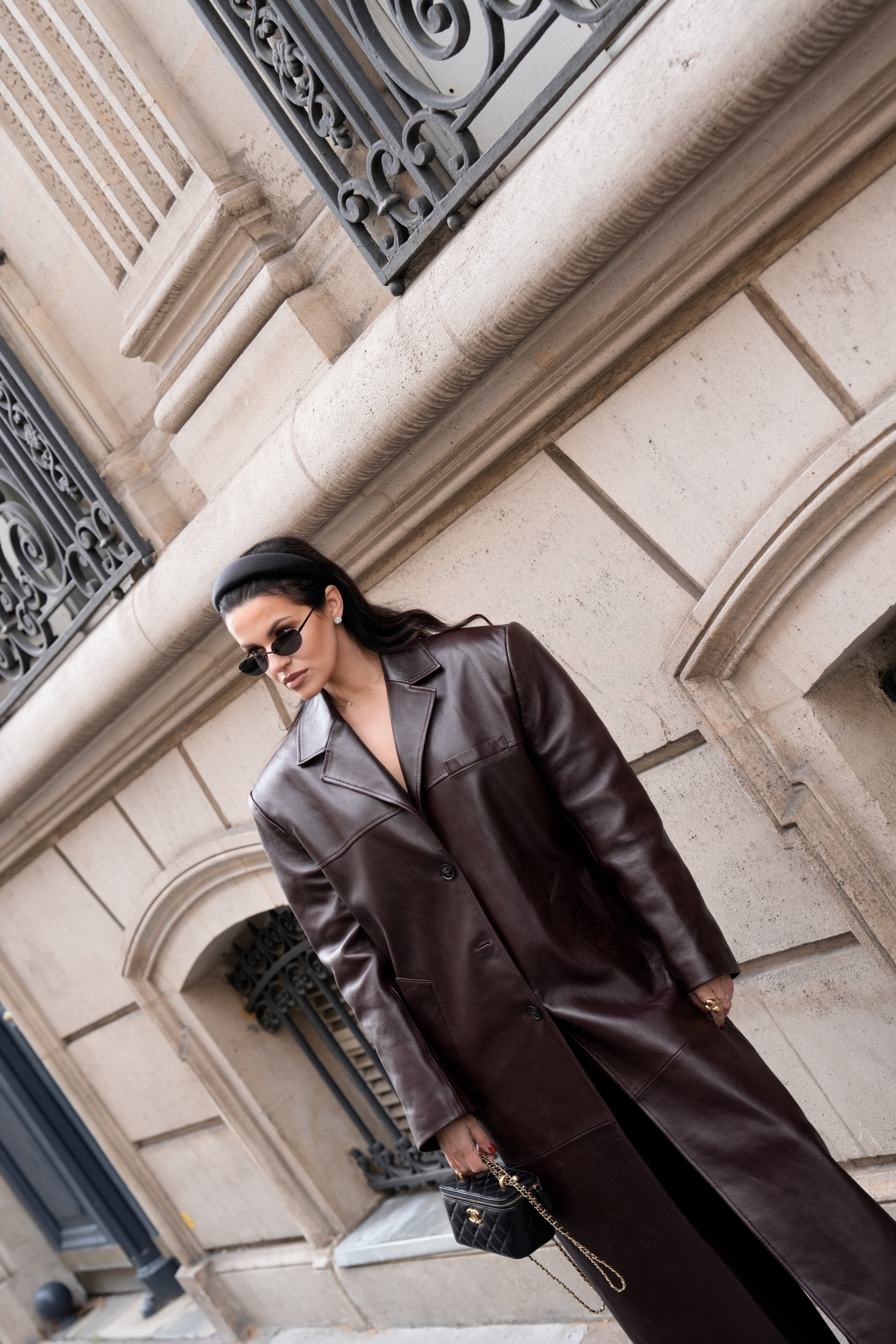 AMOUR straight coat in burgundy leather