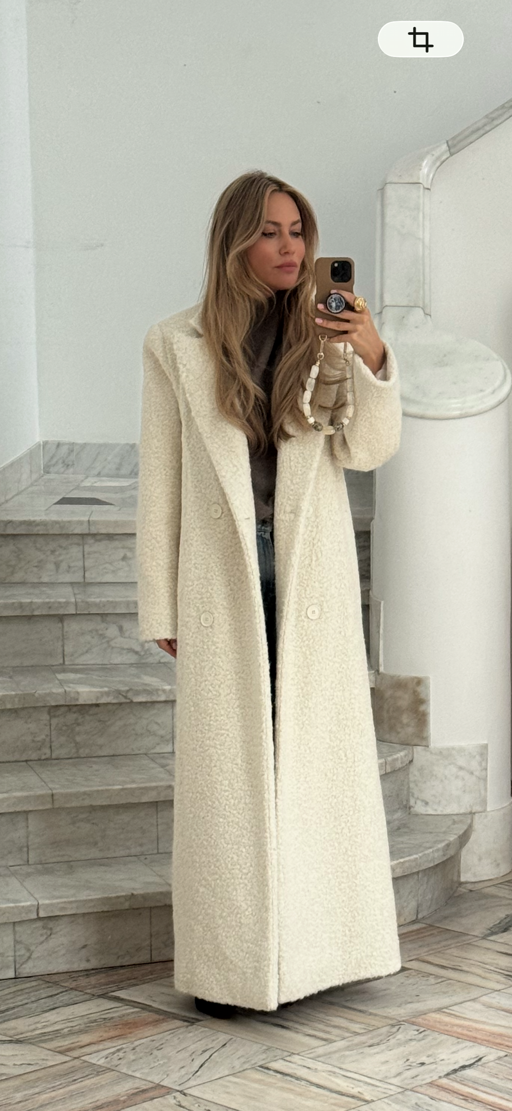 JALOUSIE straight coat in ecru alpaca wool
