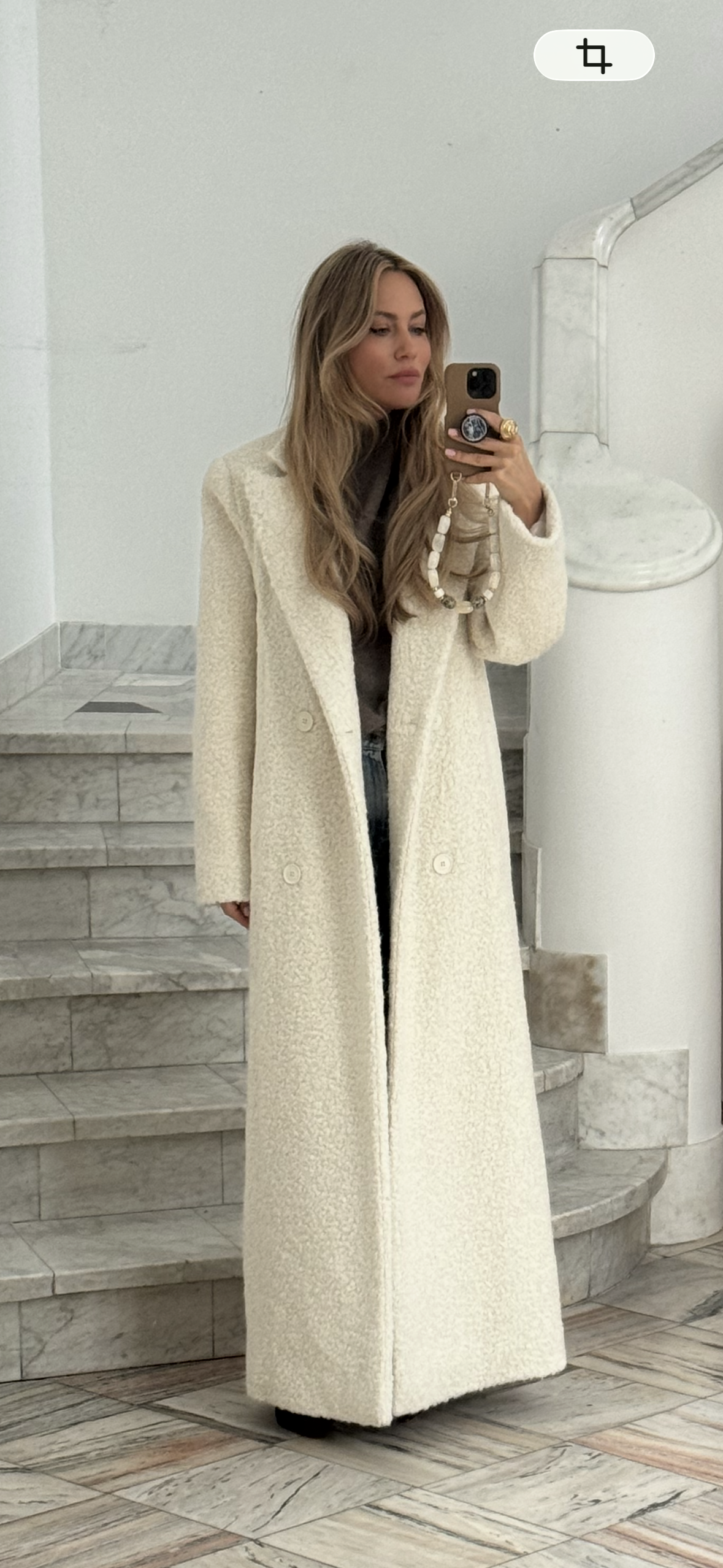 JALOUSIE straight coat in ecru alpaca wool