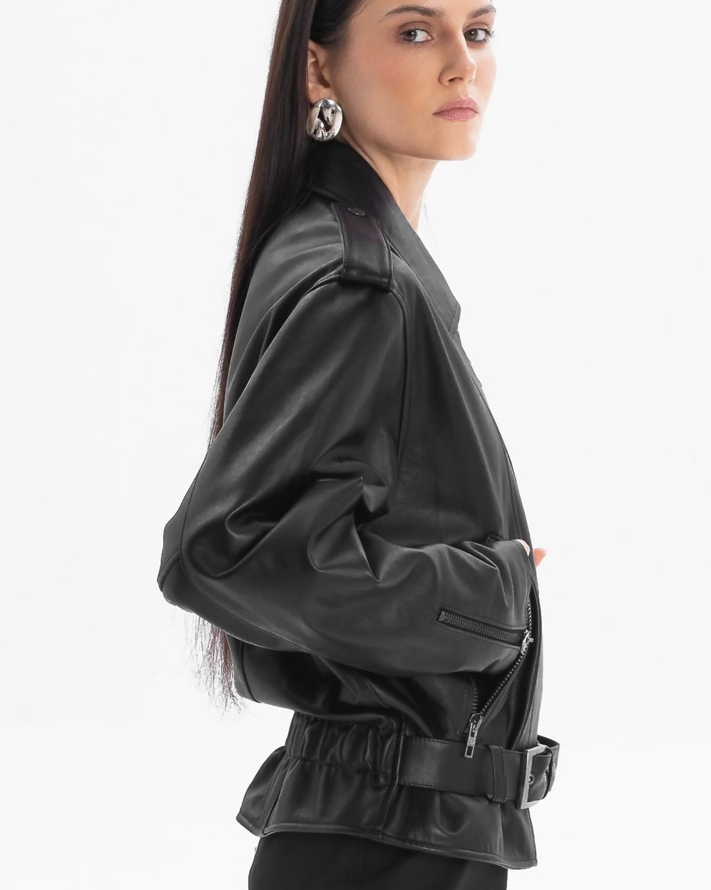 LIBERTÉ retro waisted biker jacket in black leather